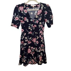 Band of Gypsies Navy Floral Button-Up Mini Dress, Women’s Size Small